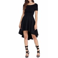 Black Short Sleeve High Low Cocktail Skater Dress